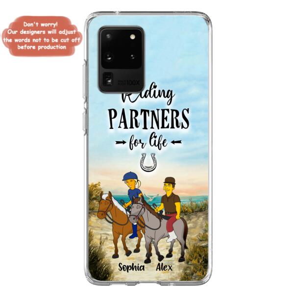 Custom Personalized Horseback Riding Cartoon Portrait From Photo Phone Case - Gift Idea For Couple/ Riding Lover - Case For iPhone And Samsung