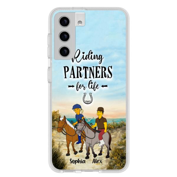 Custom Personalized Horseback Riding Cartoon Portrait From Photo Phone Case - Gift Idea For Couple/ Riding Lover - Case For iPhone And Samsung