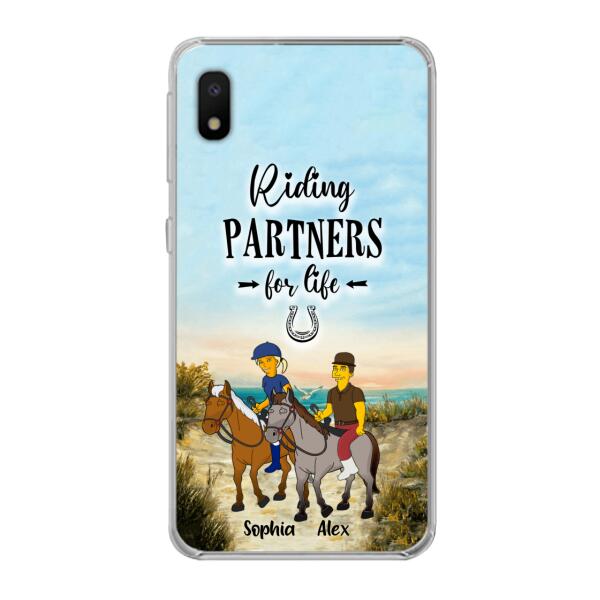 Custom Personalized Horseback Riding Cartoon Portrait From Photo Phone Case - Gift Idea For Couple/ Riding Lover - Case For iPhone And Samsung