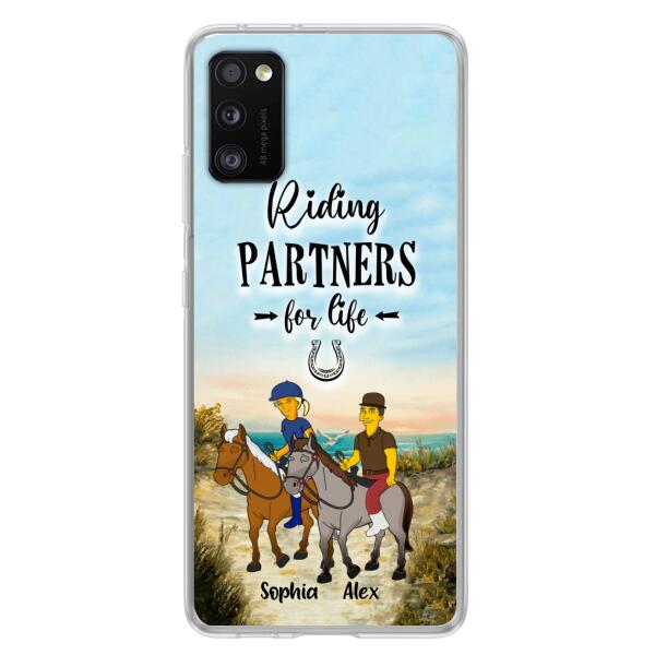 Custom Personalized Horseback Riding Cartoon Portrait From Photo Phone Case - Gift Idea For Couple/ Riding Lover - Case For iPhone And Samsung