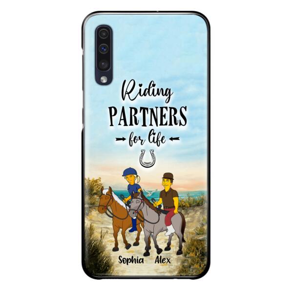 Custom Personalized Horseback Riding Cartoon Portrait From Photo Phone Case - Gift Idea For Couple/ Riding Lover - Case For iPhone And Samsung