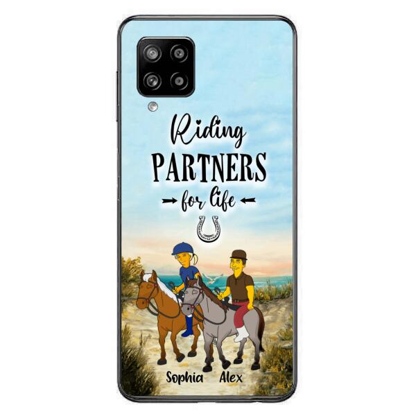 Custom Personalized Horseback Riding Cartoon Portrait From Photo Phone Case - Gift Idea For Couple/ Riding Lover - Case For iPhone And Samsung