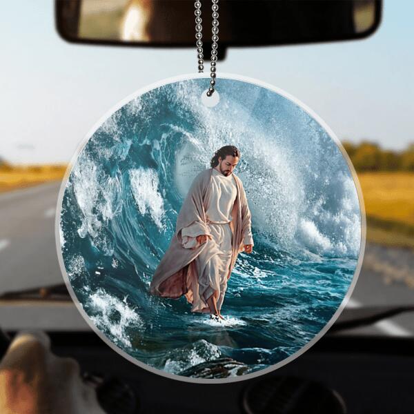 Custom Personalized He Walks On Water Car Ornament