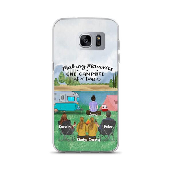 Custom Personalized Camping Phone Case - Couple With 3 Kids - Gift Idea For Camping Lover - Case For iPhone And Samsung