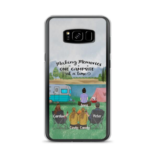 Custom Personalized Camping Phone Case - Couple With 3 Kids - Gift Idea For Camping Lover - Case For iPhone And Samsung