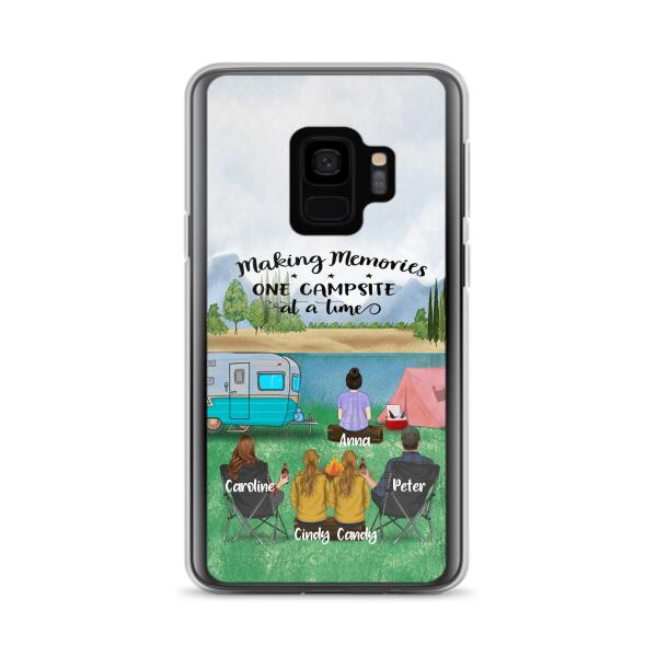 Custom Personalized Camping Phone Case - Couple With 3 Kids - Gift Idea For Camping Lover - Case For iPhone And Samsung