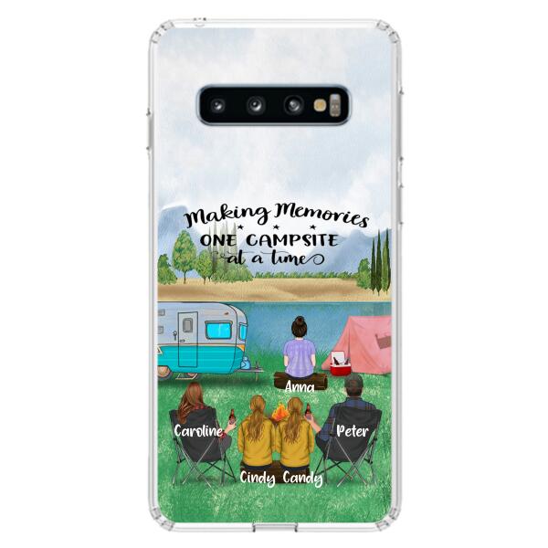 Custom Personalized Camping Phone Case - Couple With 3 Kids - Gift Idea For Camping Lover - Case For iPhone And Samsung