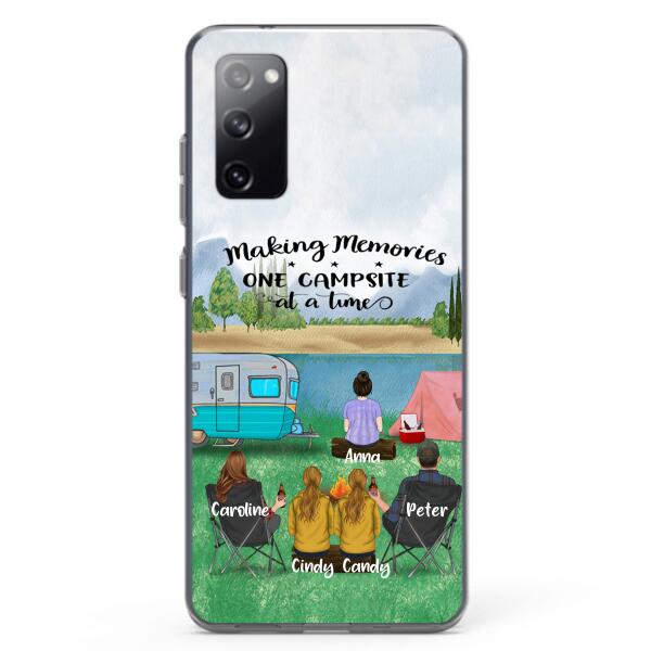 Custom Personalized Camping Phone Case - Couple With 3 Kids - Gift Idea For Camping Lover - Case For iPhone And Samsung