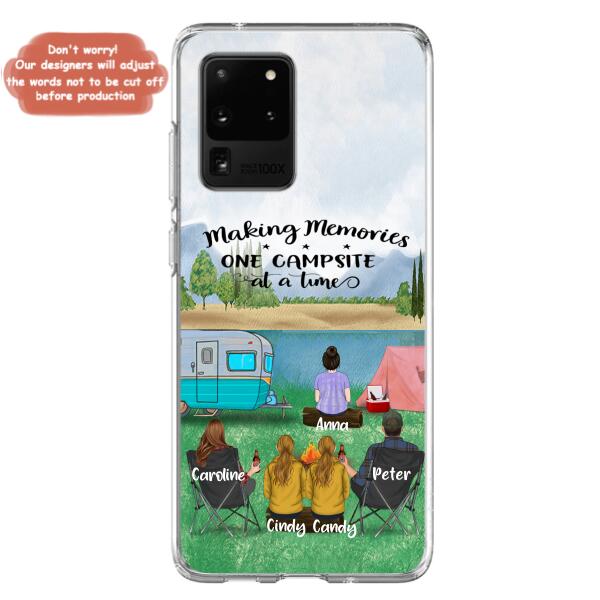 Custom Personalized Camping Phone Case - Couple With 3 Kids - Gift Idea For Camping Lover - Case For iPhone And Samsung