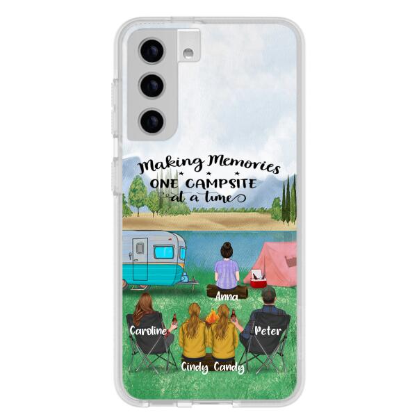 Custom Personalized Camping Phone Case - Couple With 3 Kids - Gift Idea For Camping Lover - Case For iPhone And Samsung