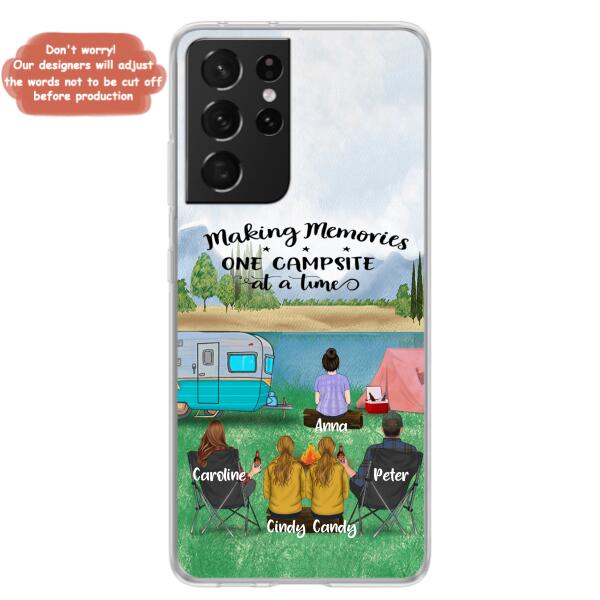 Custom Personalized Camping Phone Case - Couple With 3 Kids - Gift Idea For Camping Lover - Case For iPhone And Samsung