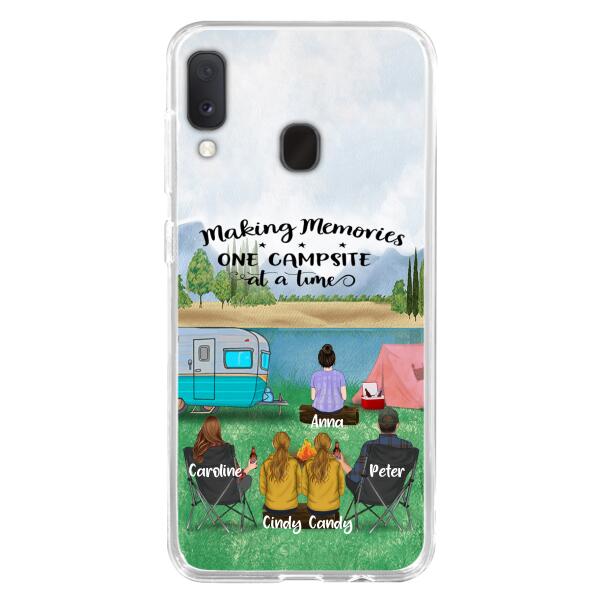 Custom Personalized Camping Phone Case - Couple With 3 Kids - Gift Idea For Camping Lover - Case For iPhone And Samsung