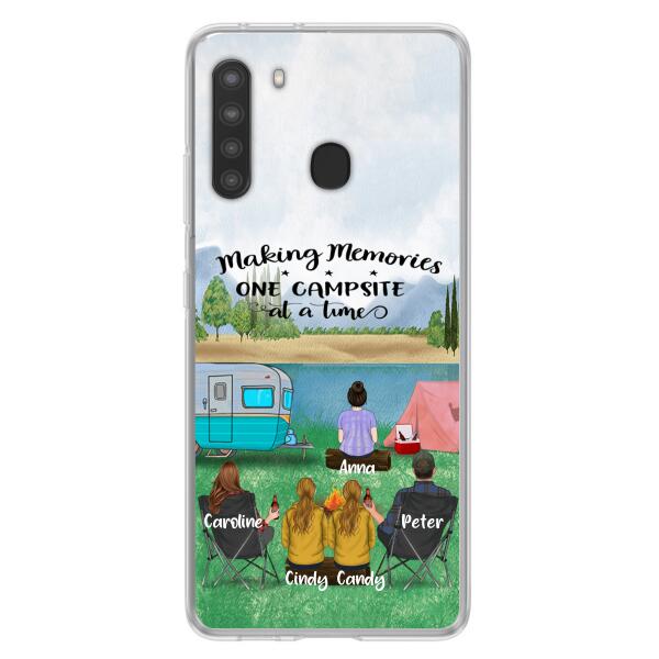 Custom Personalized Camping Phone Case - Couple With 3 Kids - Gift Idea For Camping Lover - Case For iPhone And Samsung