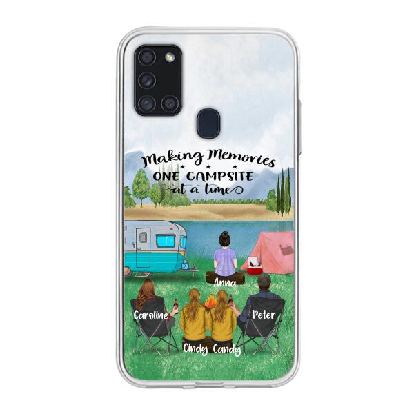 Custom Personalized Camping Phone Case - Couple With 3 Kids - Gift Idea For Camping Lover - Case For iPhone And Samsung