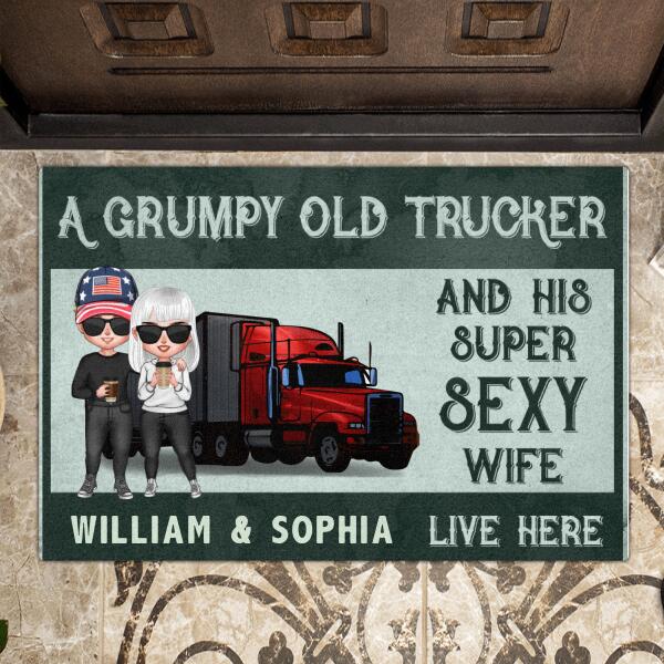 Custom Personalized Trucker And His Wife Doormat - Best Gift For Truckers - A Grumpy Old Trucker
And His Super Sexy Wife Live Here