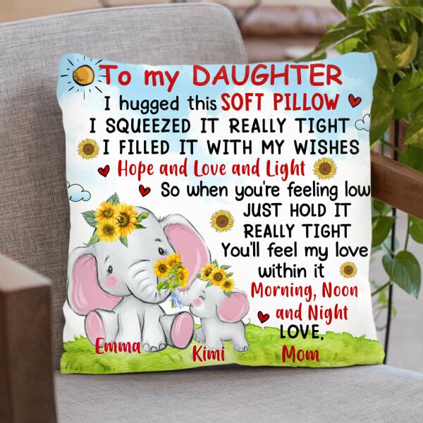 Custom Personalized Elephant Mom Daughter Pillow Cover & Quilt/Fleece Throw Blanket- Gift Idea For Child From Mother/ Grandma