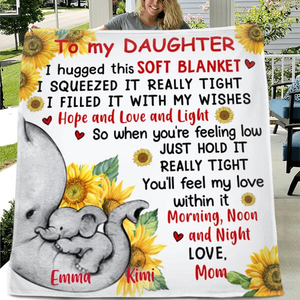 Custom Personalized Elephant Mom Daughter Pillow Cover & Quilt/Fleece Throw Blanket- Gift Idea For Child From Mother/ Grandma