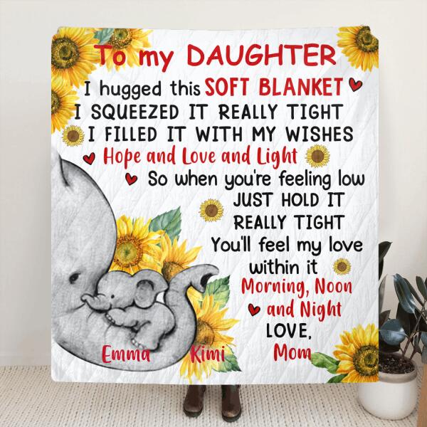 Custom Personalized Elephant Mom Daughter Pillow Cover & Quilt/Fleece Throw Blanket- Gift Idea For Child From Mother/ Grandma