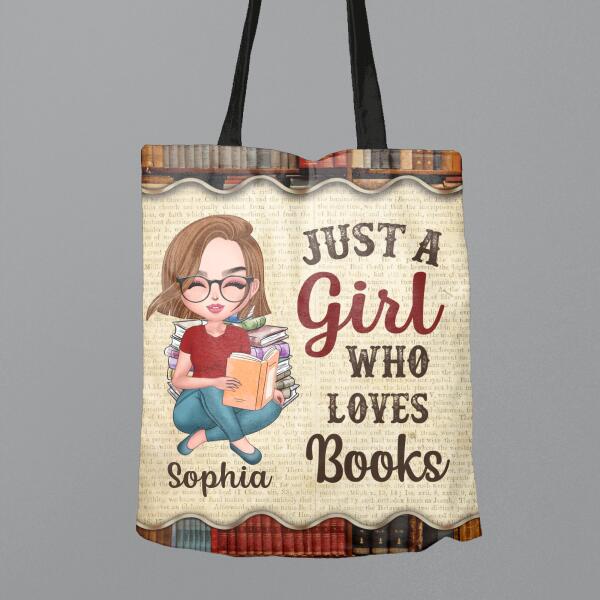 Custom Personalized Girl Reading Book Canvas Bag - Gift Idea For Reading Lover - Just A Girl Who Loves Books