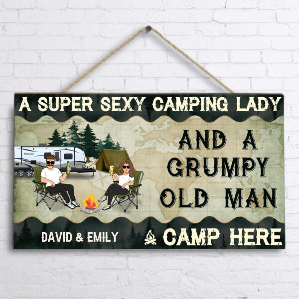 Custom Personalized Camping Couple Doorsign - Gift Idea For Camping Lover - A Super Sexy Camping Lady and Her Grumpy Old Man