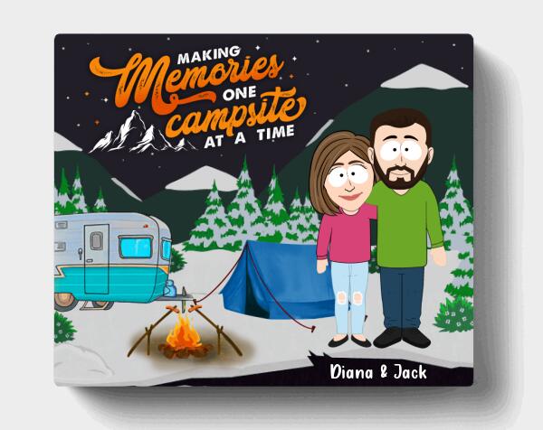 Custom Personalized Couple Camping Horizontal Canvas - Best Idea For Camping Lovers/ Couple - Making Memories One Campsite At A Time