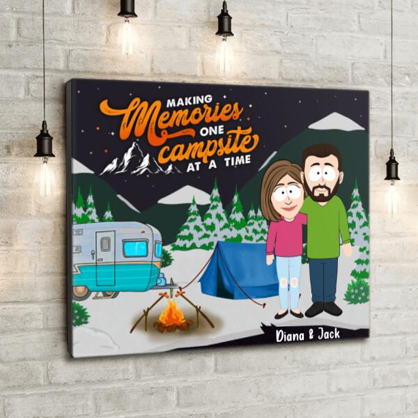 Custom Personalized Couple Camping Horizontal Canvas - Best Idea For Camping Lovers/ Couple - Making Memories One Campsite At A Time