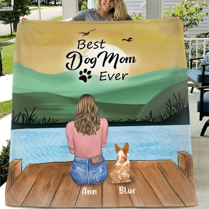 Custom Personalized Pet Mom Pillow Cover & Quilt/ Fleece Blanket - Gift For Dog Lover With Upto 4 Pets - Best Dog Mom Ever