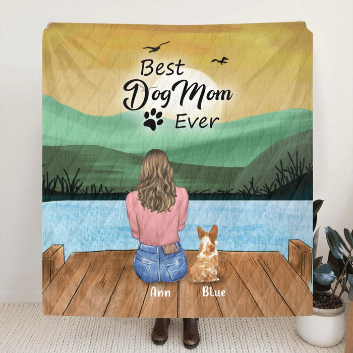 Custom Personalized Pet Mom Pillow Cover & Quilt/ Fleece Blanket - Gift For Dog Lover With Upto 4 Pets - Best Dog Mom Ever