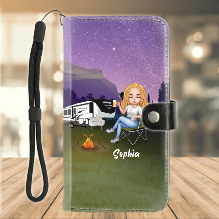 Custom Personalized Camping Queen Flip Leather Purse For Mobile Phone - Gift Idea For Camping Lover - Camping Queen Classy Sassy And A Bit Smart Assy