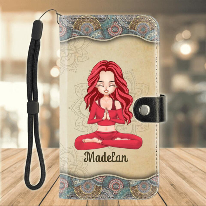 Custom Personalized Yoga Girl Flip Leather Purse For Mobile Phone - Gift Idea For Yoga Lover - Eff You See Kay Why Oh You