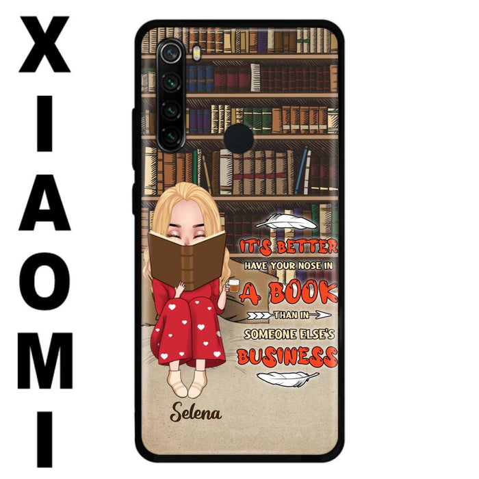 Custom Personalized Reading Chibi Girl Phone Case - Gift Idea For Reading Lover - It's Better To Have Your Nose In A Book - Case For Xiaomi, Oppo And Huawei