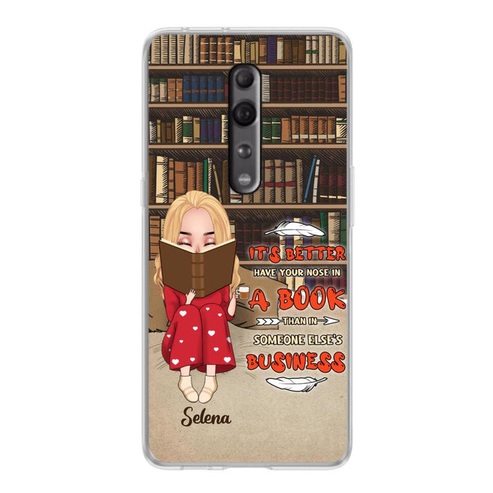 Custom Personalized Reading Chibi Girl Phone Case - Gift Idea For Reading Lover - It's Better To Have Your Nose In A Book - Case For Xiaomi, Oppo And Huawei