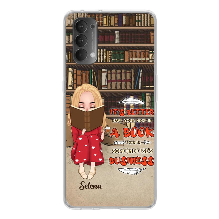 Custom Personalized Reading Chibi Girl Phone Case - Gift Idea For Reading Lover - It's Better To Have Your Nose In A Book - Case For Xiaomi, Oppo And Huawei