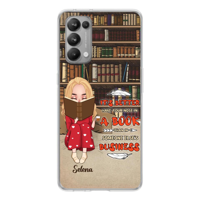 Custom Personalized Reading Chibi Girl Phone Case - Gift Idea For Reading Lover - It's Better To Have Your Nose In A Book - Case For Xiaomi, Oppo And Huawei