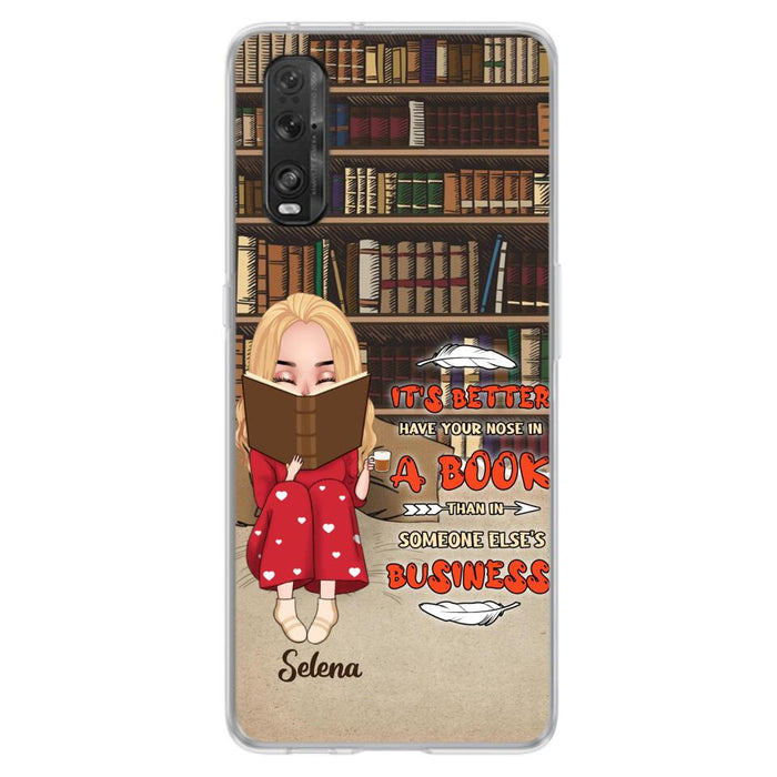 Custom Personalized Reading Chibi Girl Phone Case - Gift Idea For Reading Lover - It's Better To Have Your Nose In A Book - Case For Xiaomi, Oppo And Huawei