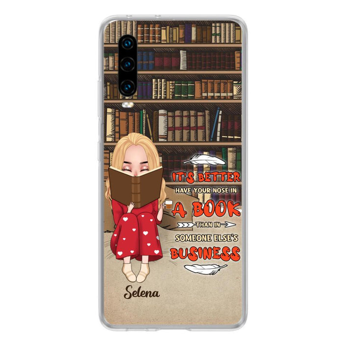 Custom Personalized Reading Chibi Girl Phone Case - Gift Idea For Reading Lover - It's Better To Have Your Nose In A Book - Case For Xiaomi, Oppo And Huawei