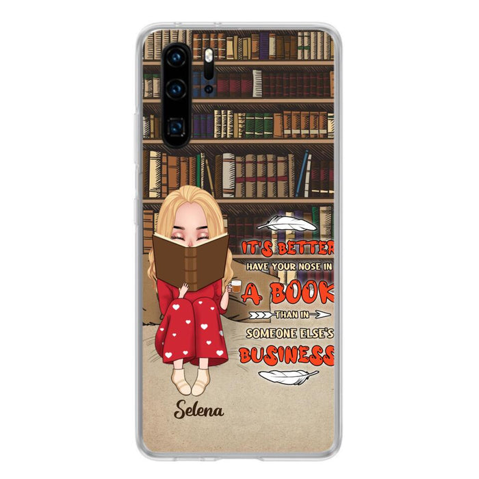 Custom Personalized Reading Chibi Girl Phone Case - Gift Idea For Reading Lover - It's Better To Have Your Nose In A Book - Case For Xiaomi, Oppo And Huawei