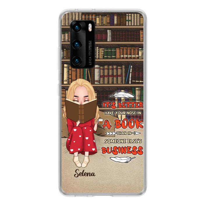 Custom Personalized Reading Chibi Girl Phone Case - Gift Idea For Reading Lover - It's Better To Have Your Nose In A Book - Case For Xiaomi, Oppo And Huawei