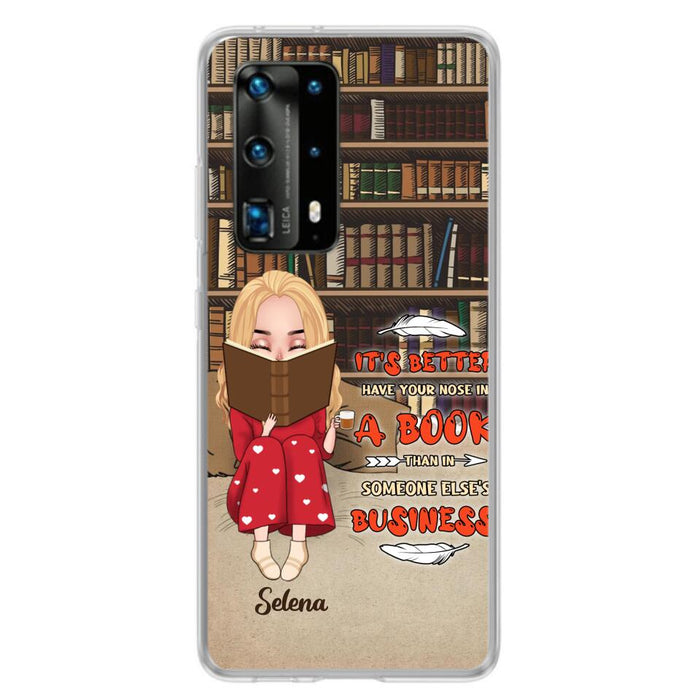 Custom Personalized Reading Chibi Girl Phone Case - Gift Idea For Reading Lover - It's Better To Have Your Nose In A Book - Case For Xiaomi, Oppo And Huawei