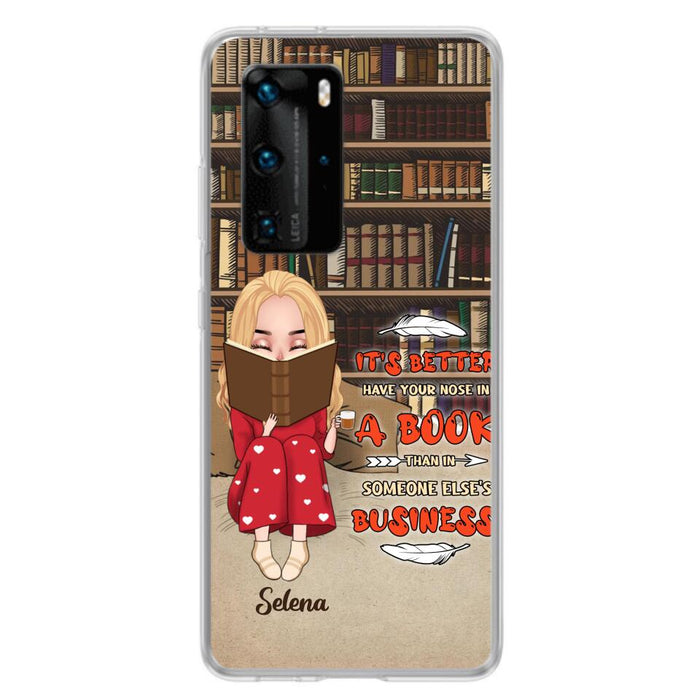 Custom Personalized Reading Chibi Girl Phone Case - Gift Idea For Reading Lover - It's Better To Have Your Nose In A Book - Case For Xiaomi, Oppo And Huawei