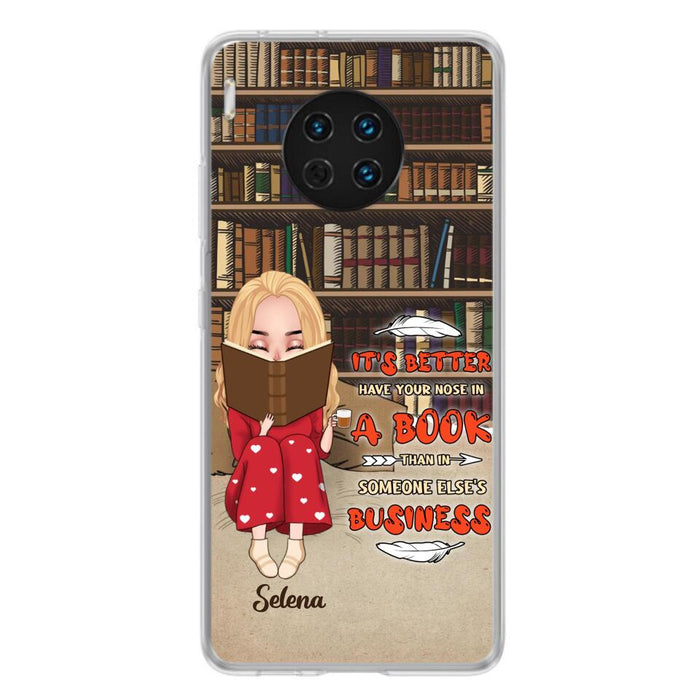 Custom Personalized Reading Chibi Girl Phone Case - Gift Idea For Reading Lover - It's Better To Have Your Nose In A Book - Case For Xiaomi, Oppo And Huawei