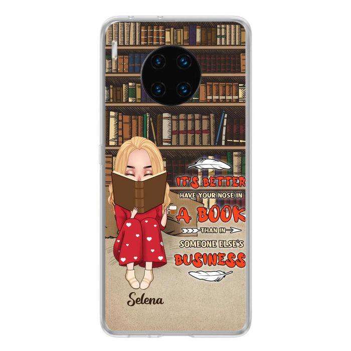 Custom Personalized Reading Chibi Girl Phone Case - Gift Idea For Reading Lover - It's Better To Have Your Nose In A Book - Case For Xiaomi, Oppo And Huawei