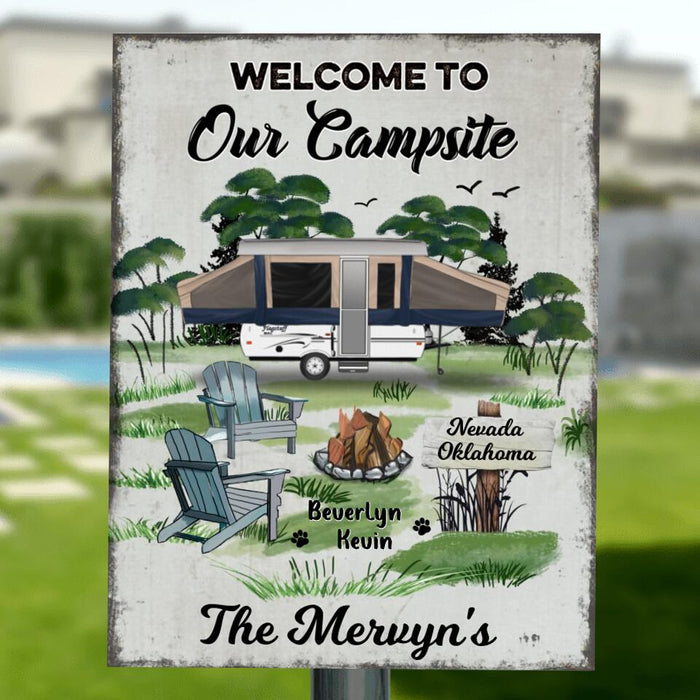 Custom Personalized Camping Vertical Metal Sign - Gift For Camping Lovers - Welcome To Our Campsite