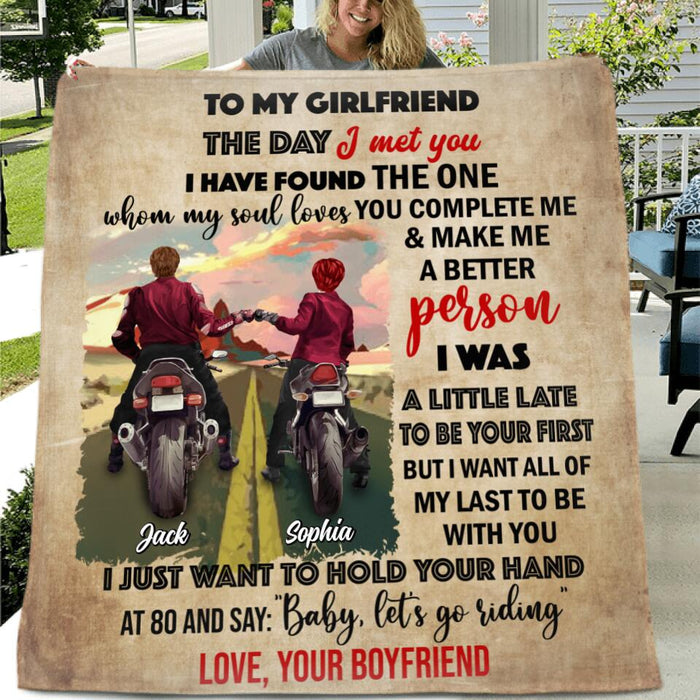 Custom Personalized Motorcycle Couple Quilt/Fleece Blanket - Gift Idea For Couple - To My Girlfriend