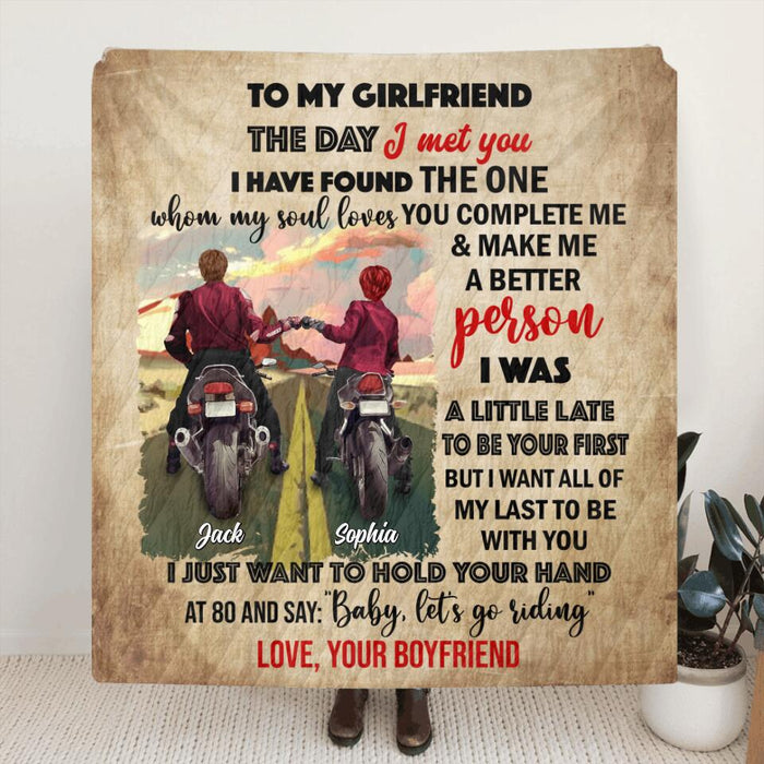 Custom Personalized Motorcycle Couple Quilt/Fleece Blanket - Gift Idea For Couple - To My Girlfriend