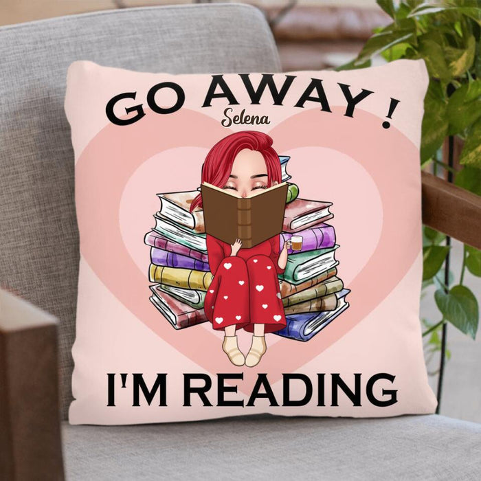 Custom Personalized Reading Girl Pillow Cover - Gift Idea For Books Lover - Go Away I'm Reading