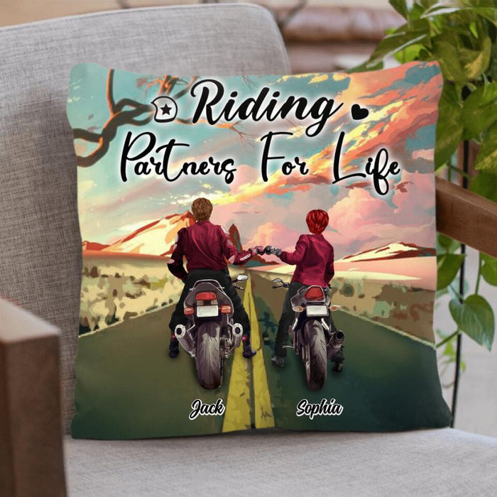 Custom Personalized Motorcycle Couple Quilt/Fleece Blanket & Pillow Cover - Upto 4 People - Best Gift For Couple - Riding Partners For Life