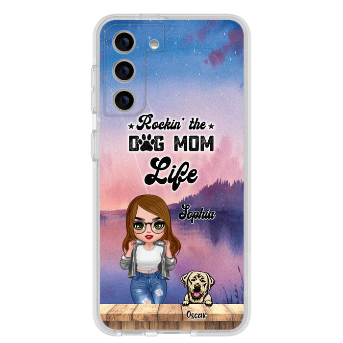 Custom Personalized Dog Mom Chibi Front Phone Case - Gifts For Dog Lover With Up to 4 Dogs - Rockin' The Dog Mom Life - Case For iPhone And Samsung