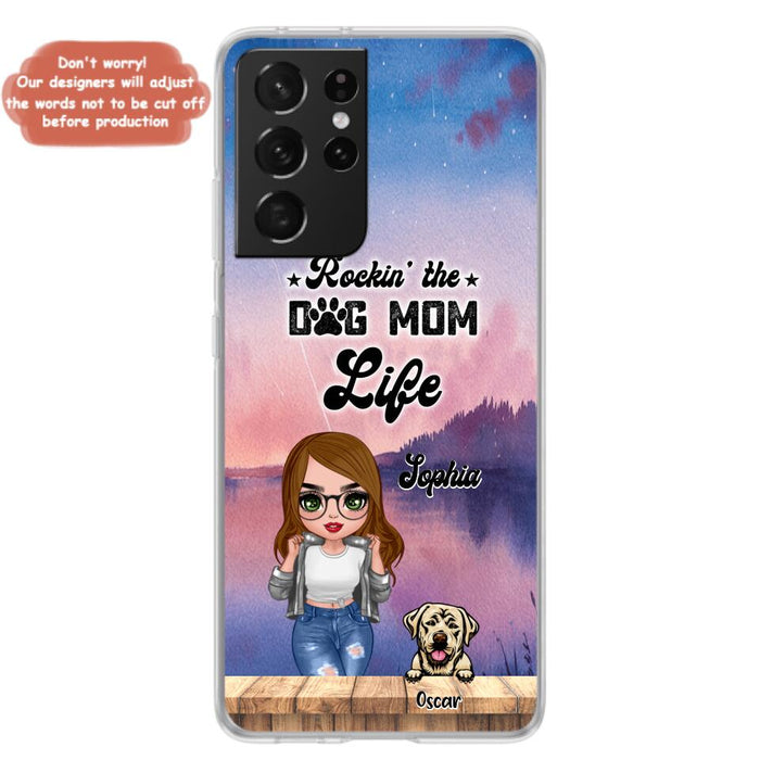 Custom Personalized Dog Mom Chibi Front Phone Case - Gifts For Dog Lover With Up to 4 Dogs - Rockin' The Dog Mom Life - Case For iPhone And Samsung