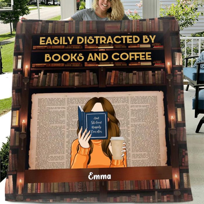 Custom Personalized Reading Girl Pillow Cover & Fleece/ Quilt Blanket - Gift Idea For Reading/ Cat/ Dog Lover With Up to 5 Pets - Just A Girl Who Loves Books And Dogs